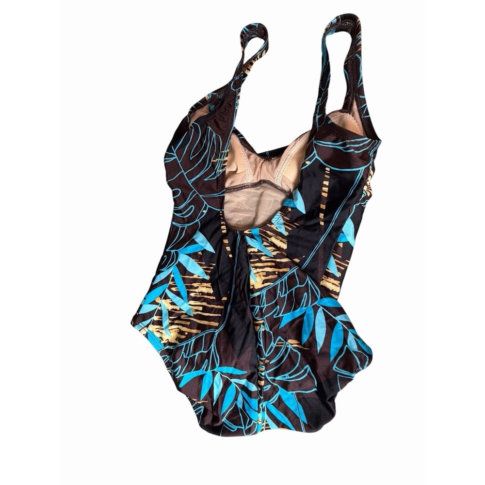 Vintage Speedo One Piece Swimsuit Size 8 Brown Blue Tropical‎ Sexy - Picture 3 of 10